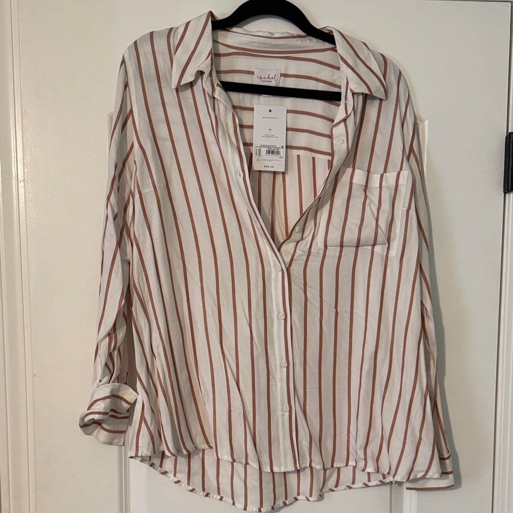 Universal Thread Cream and Brown Striped Button-Down Shirt